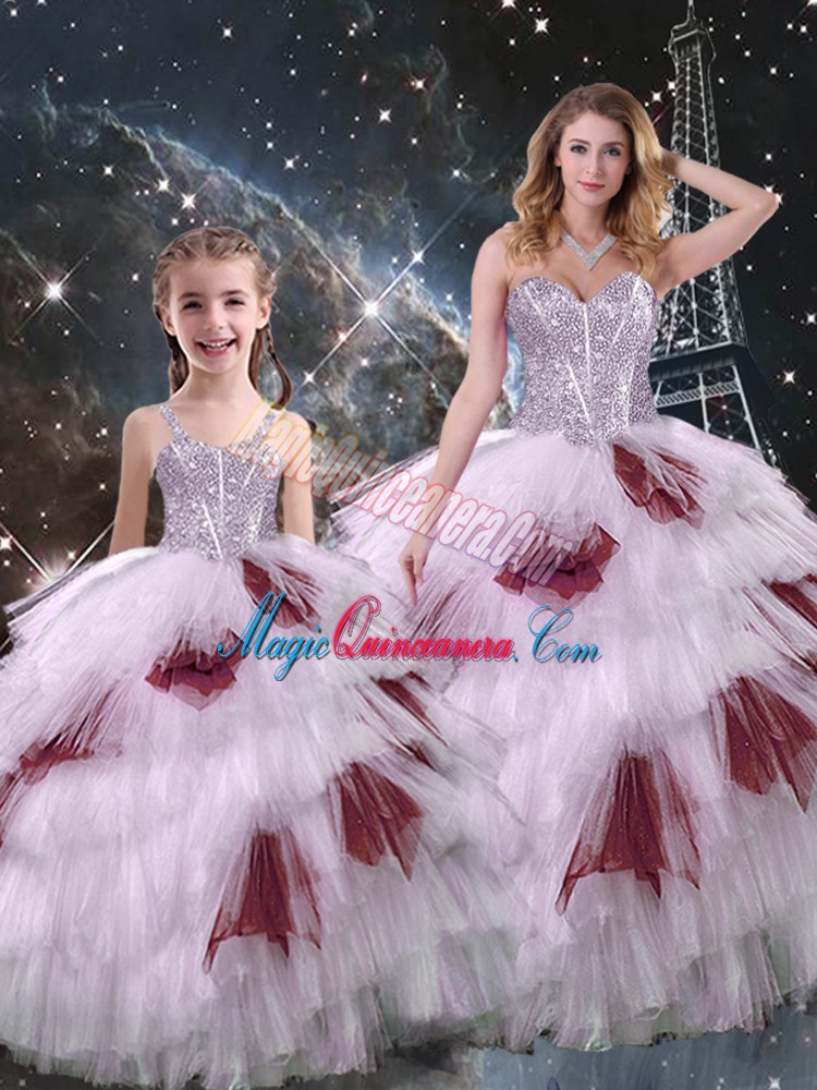 triumph Fantastic Multi-color Ball Gowns Beading and Ruffled Layers Quinceanera Gown Lace Up Organza Sleeveless Floor Length