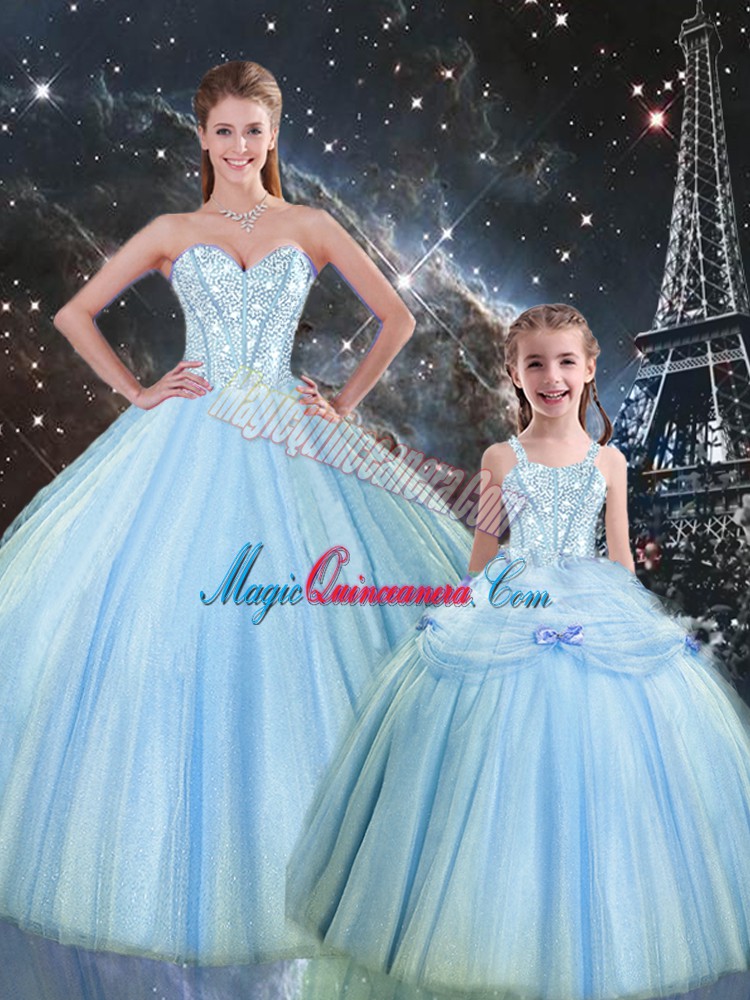 triumph High Quality Floor Length Ball Gowns Sleeveless Baby Blue Ball Gown Prom Dress Lace Up