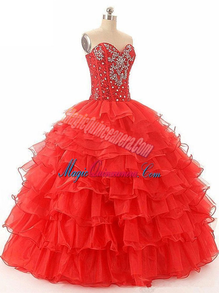 triumph Admirable Sweetheart Sleeveless Organza Vestidos de Quinceanera Beading and Ruffled Layers Lace Up