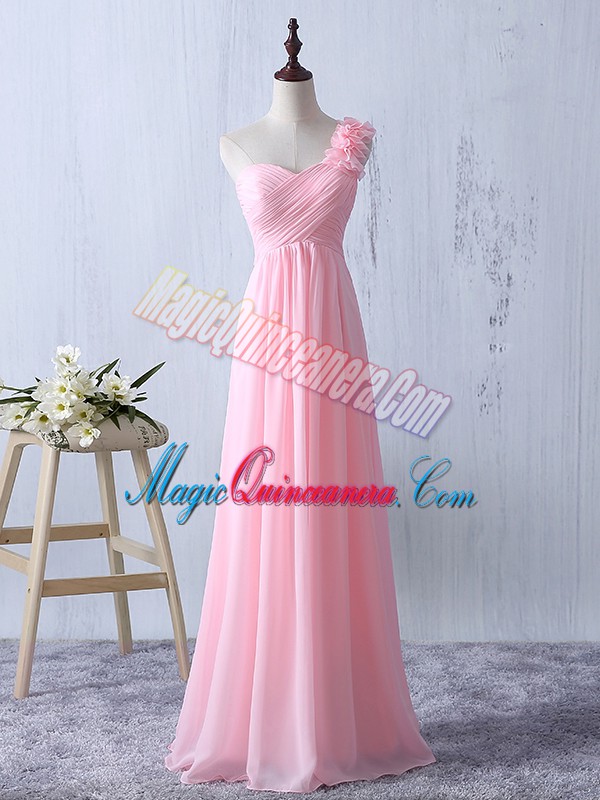 triumph Fancy Floor Length Empire Sleeveless Baby Pink Quinceanera Court of Honor Dress Zipper