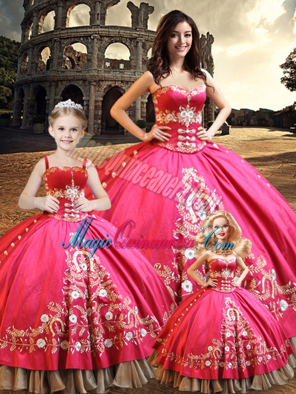 Best Selling Hot Pink Sweetheart Lace Up Beading and Embroidery Sweet 16 Quinceanera Dress Sleeveless