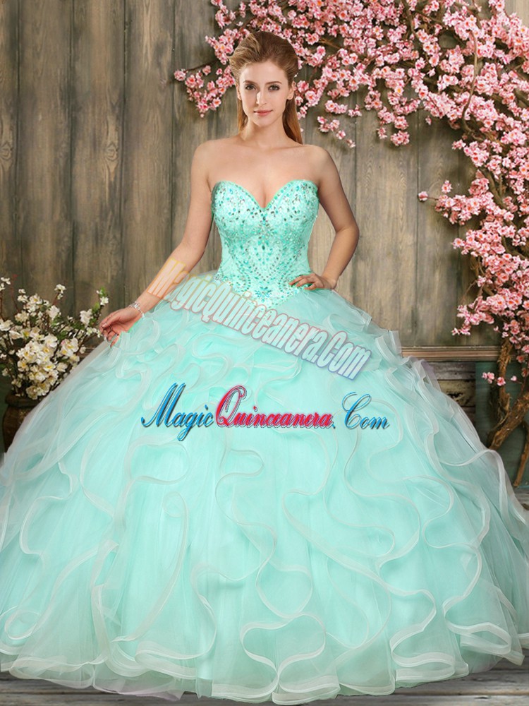 triumph Perfect Apple Green Sweetheart Neckline Beading and Ruffles Quinceanera Dress Sleeveless Lace Up