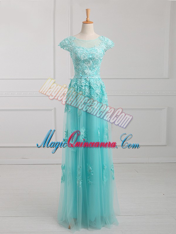 triumph Discount Scoop Short Sleeves Tulle Mother Of The Bride Dress Beading and Lace and Appliques Lace Up