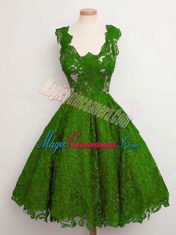triumph Simple Green Quinceanera Court Dresses Prom and Party and Wedding Party with Lace Straps Sleeveless Lace Up