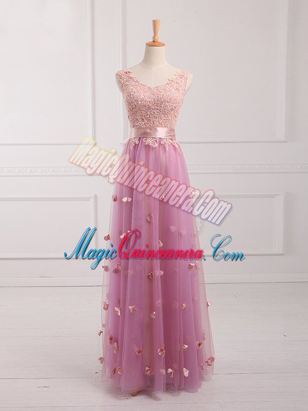  Floor Length Empire Sleeveless Lilac Quinceanera Court Dresses Lace Up