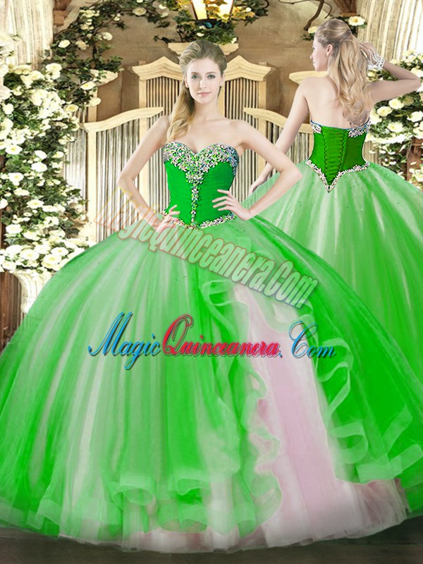 triumph Exceptional Lace Up Sweetheart Beading and Ruffles 15 Quinceanera Dress Tulle Sleeveless