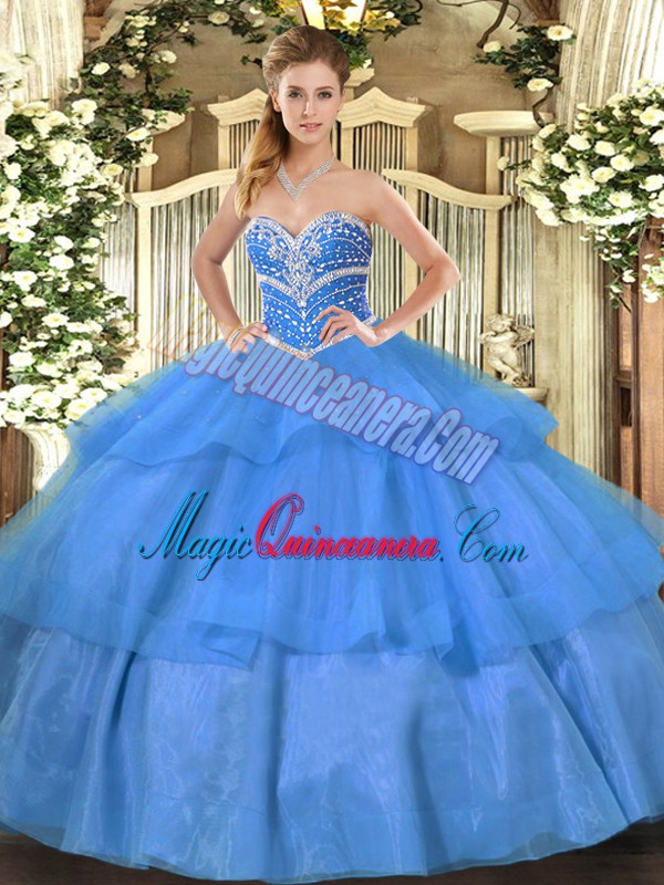 triumph Fantastic Ball Gowns Sweet 16 Quinceanera Dress Blue Sweetheart Tulle Sleeveless Floor Length Lace Up