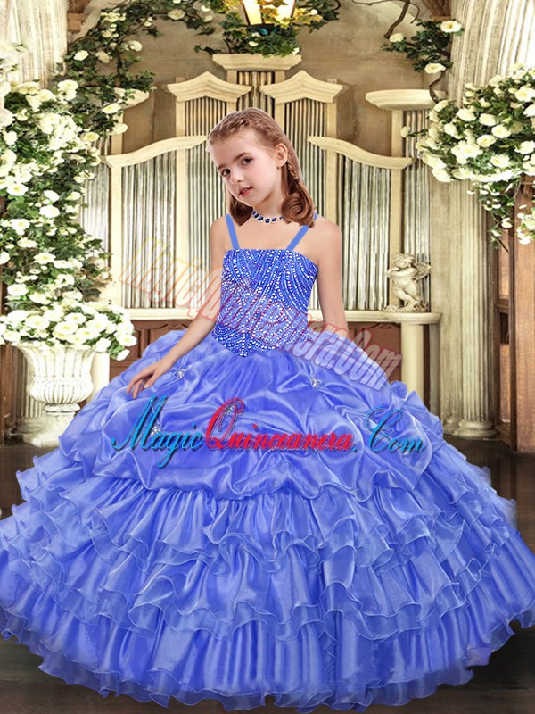 triumph Beautiful Lavender Sleeveless Organza Lace Up Pageant Gowns for Party and Sweet 16 and Quinceanera and Wedding Party