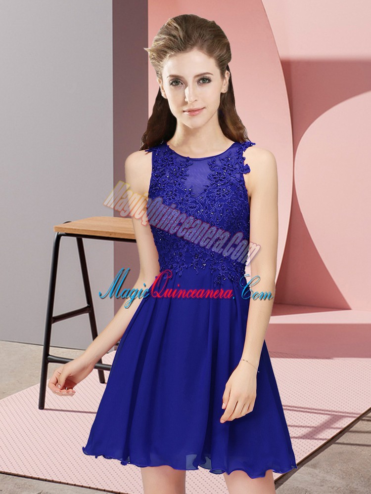 triumph Attractive Mini Length Zipper Court Dresses for Sweet 16 Royal Blue for Prom and Party and Wedding Party with Appliques