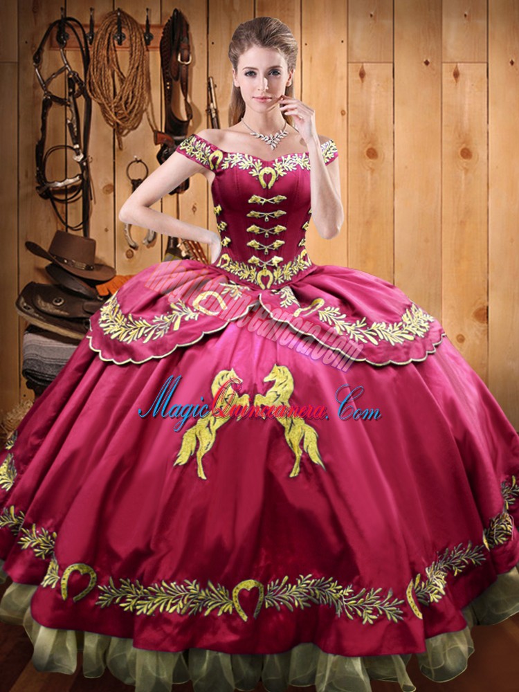 triumph Hot Pink Satin and Organza Lace Up 15 Quinceanera Dress Sleeveless Floor Length Beading and Embroidery
