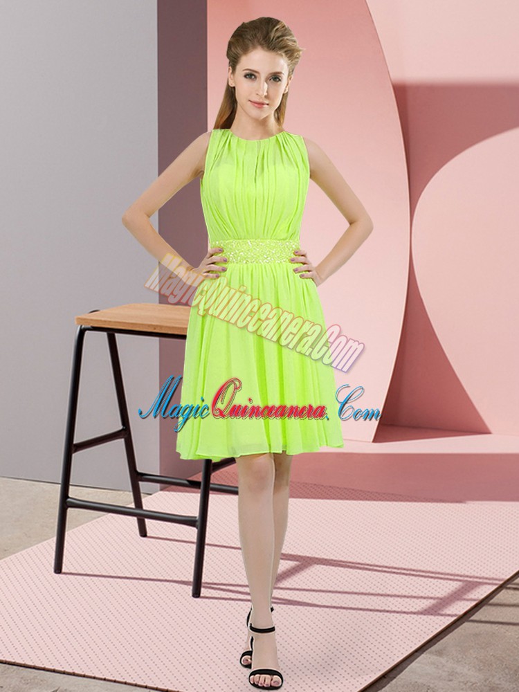 triumph Latest Sleeveless Chiffon Knee Length Zipper Quinceanera Court Dresses in Yellow Green with Sequins
