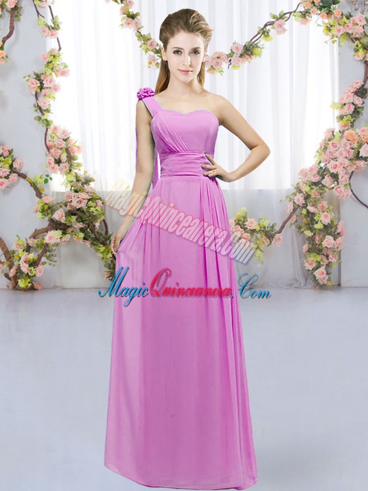 triumph Elegant Lilac Chiffon Lace Up Vestidos de Damas Sleeveless Floor Length Hand Made Flower