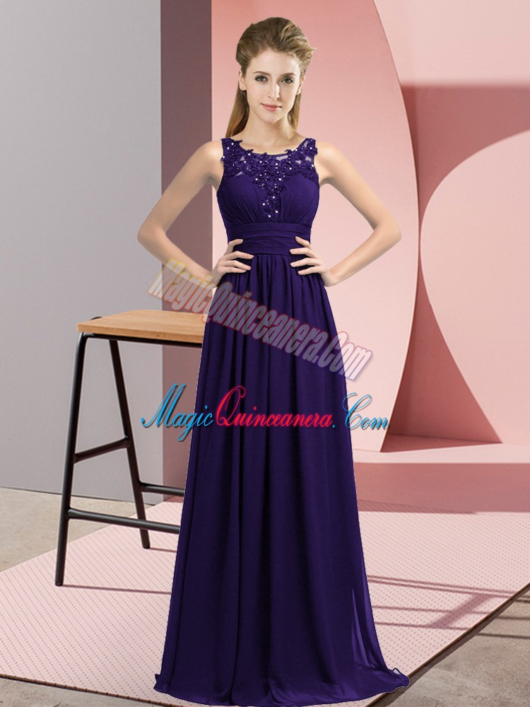 triumph Artistic Floor Length Zipper Quinceanera Court Dresses Purple and In with Beading and Appliques