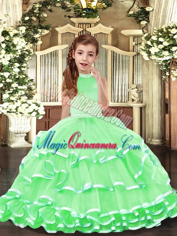 triumph Stunning Halter Top Neckline Beading and Ruffled Layers Little Girl Pageant Gowns Sleeveless Backless