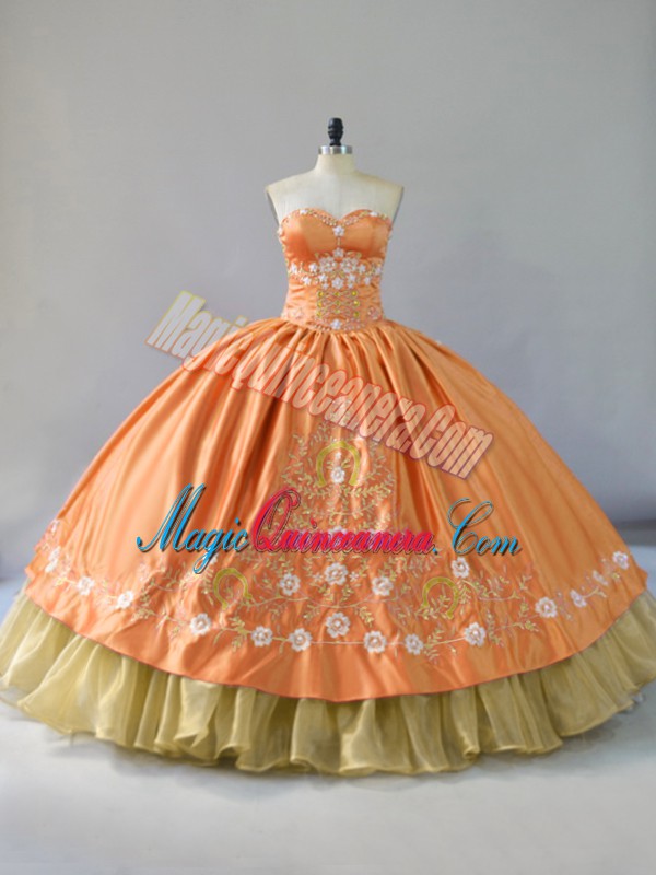 triumph Orange 15th Birthday Dress Sweet 16 and Quinceanera with Embroidery and Ruffled Layers Sweetheart Sleeveless Lace Up