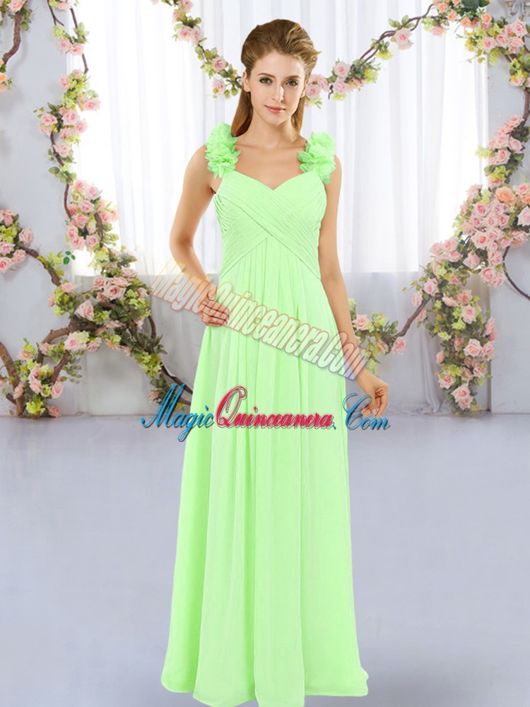 triumph Modern Chiffon Sleeveless Floor Length Quinceanera Court of Honor Dress and Hand Made Flower