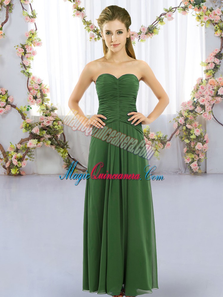 triumph Stunning Green Chiffon Lace Up Sweetheart Sleeveless Floor Length Damas Dress Ruching