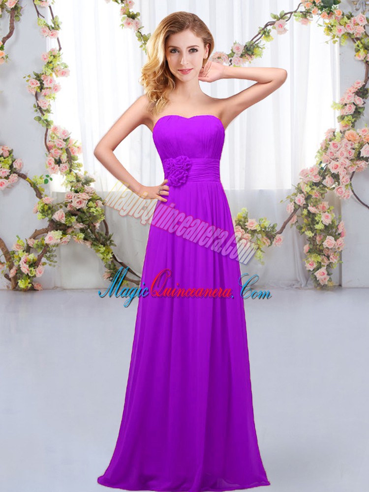 triumph Purple Empire Sweetheart Sleeveless Chiffon Floor Length Lace Up Hand Made Flower Dama Dress