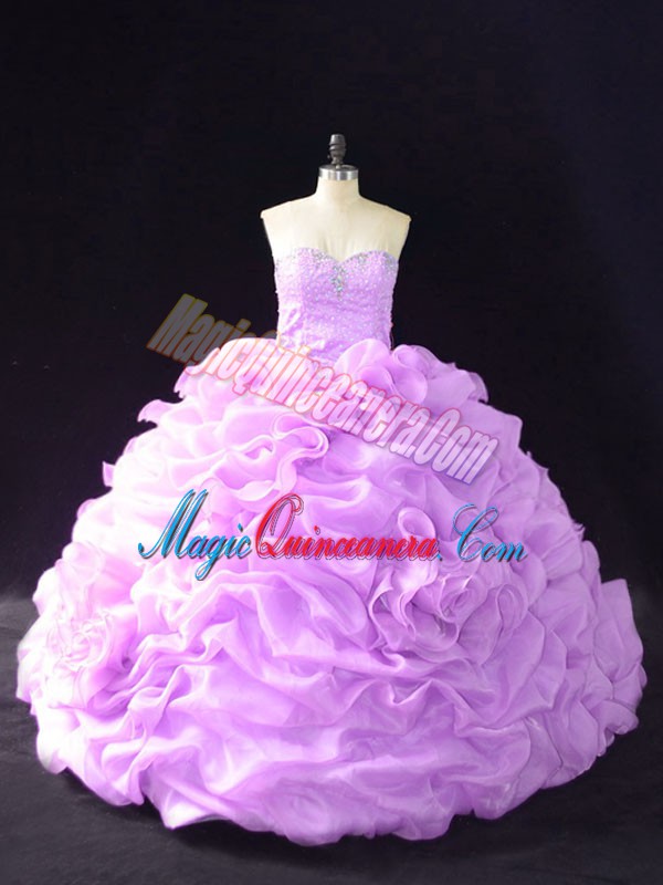 triumph Traditional Sleeveless Court Train Beading and Pick Ups and Hand Made Flower Lace Up Quince Ball Gowns