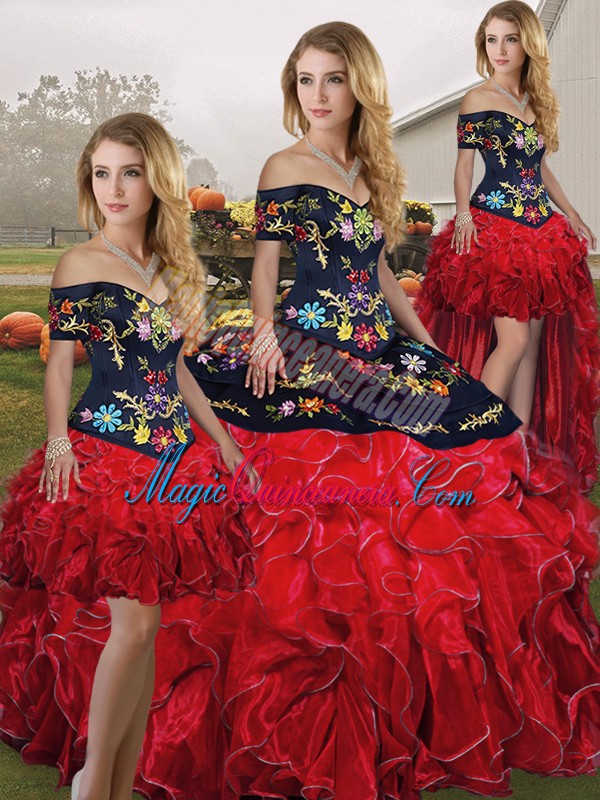 triumph Admirable Off The Shoulder Sleeveless Organza Sweet 16 Quinceanera Dress Embroidery and Ruffles Lace Up