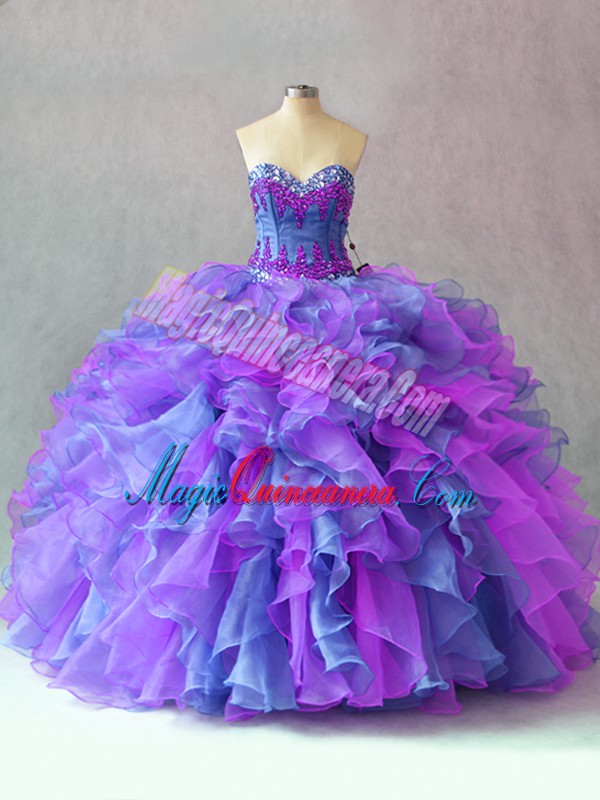 triumph Multi-color Sleeveless Beading and Appliques and Ruffles Floor Length Quinceanera Gown