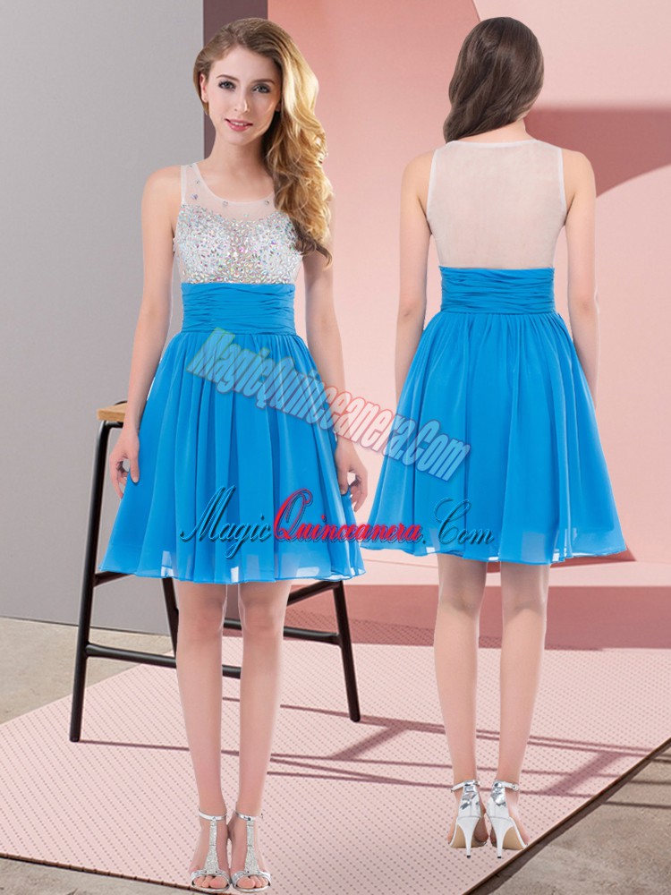 triumph Super Empire Court Dresses for Sweet 16 Baby Blue Scoop Chiffon Sleeveless Mini Length Side Zipper