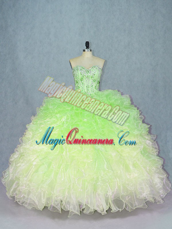 Custom Designed Sleeveless Beading and Ruffles Lace Up Quinceanera Dress