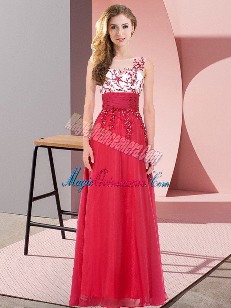 triumph Dazzling Chiffon Sleeveless Floor Length Quinceanera Court of Honor Dress and Appliques