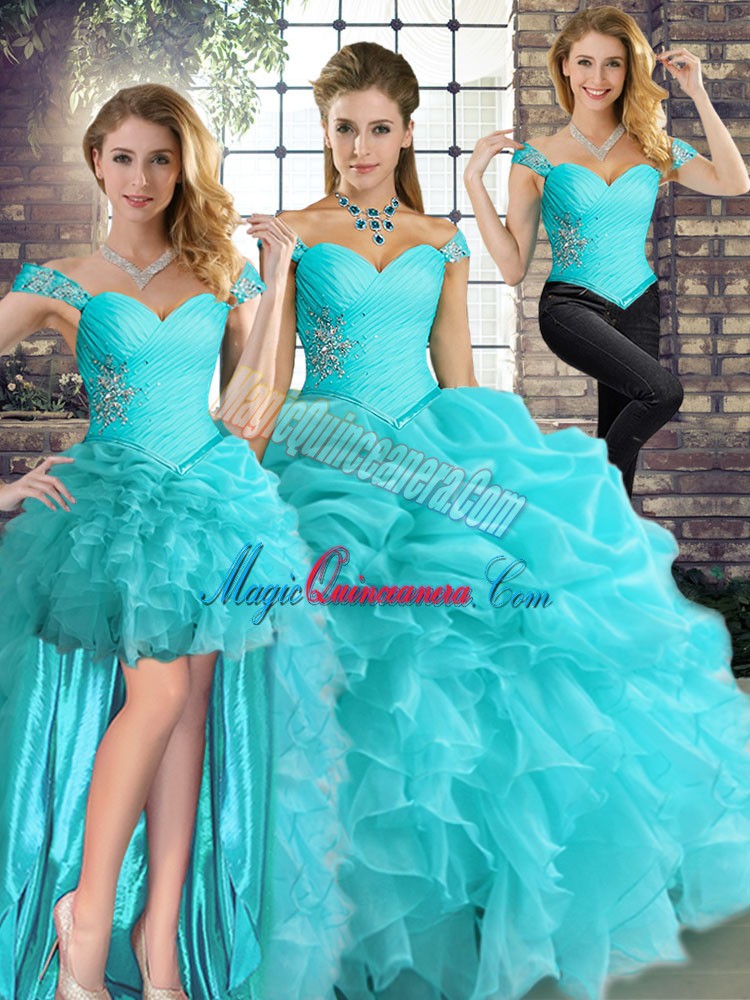 triumph Sleeveless Lace Up Floor Length Beading and Ruffles and Pick Ups Vestidos de Quinceanera