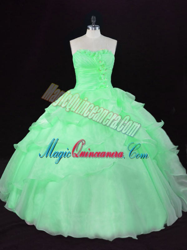 triumph Super Organza Lace Up Sweetheart Sleeveless Floor Length Quinceanera Gowns Hand Made Flower