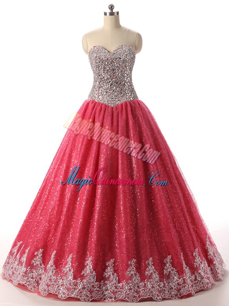 triumph Dazzling Sequined Sleeveless Floor Length Quinceanera Dresses and Beading and Appliques