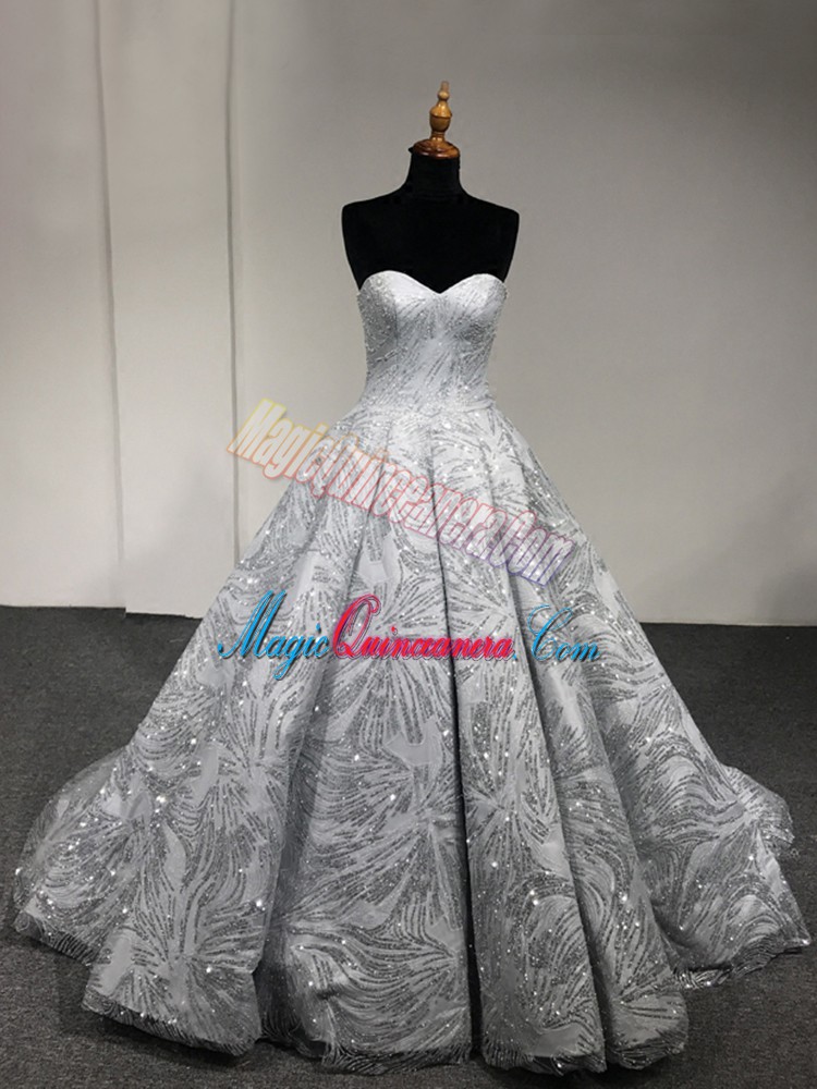 Fabulous Ball Gowns Quinceanera Gowns Silver Sweetheart Sleeveless Floor Length Lace Up