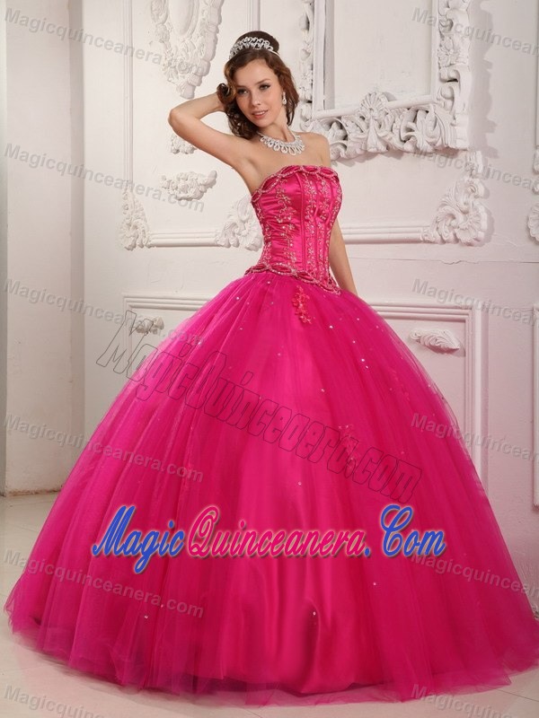 Traditional Ball Gown Hot Pink Beaded Sweet Sixteen Dresses
