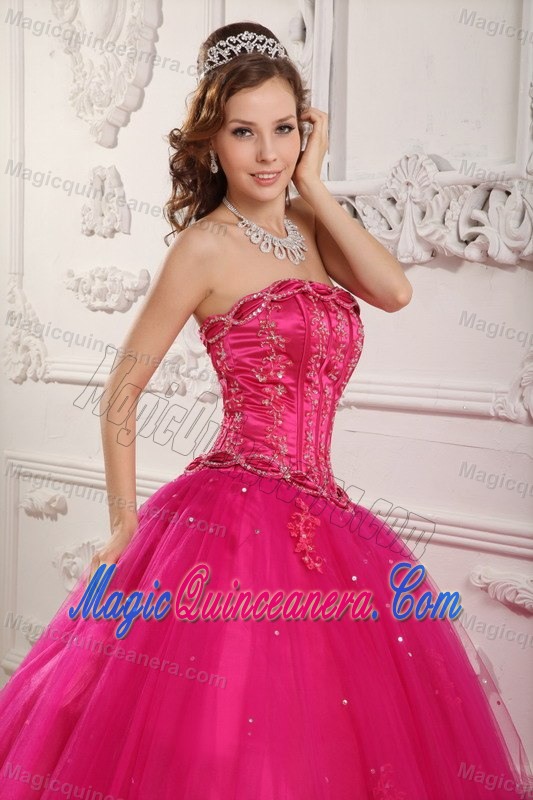 Traditional Ball Gown Hot Pink Beaded Sweet Sixteen Dresses