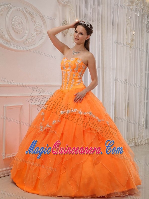 2013 Breathtaking Orange Quinceanera Dresses with Appliques