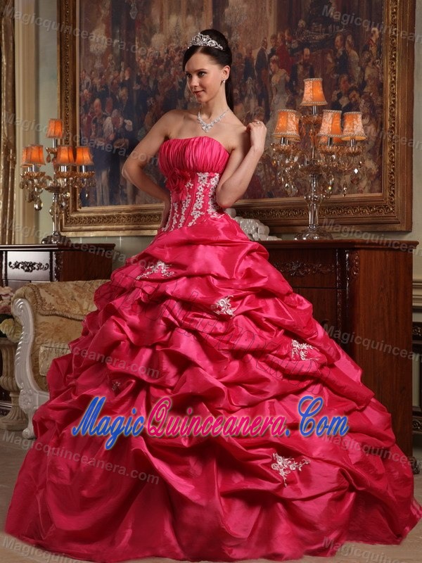 Floor-length Coral Red Appliqued Dress for Sweet 16 online Store