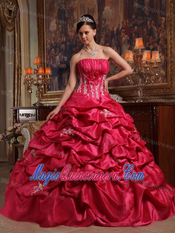 Floor-length Coral Red Appliqued Dress for Sweet 16 online Store