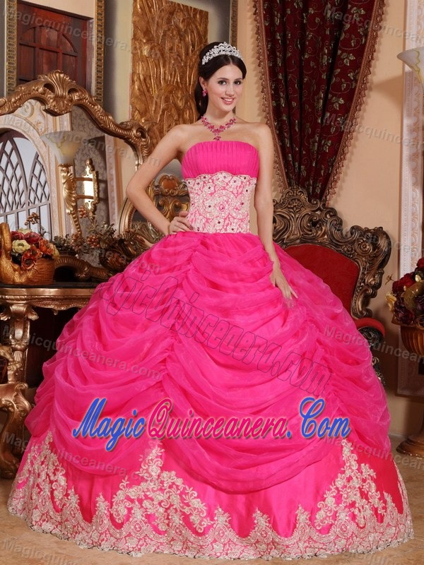 Popular Appliqued Hot Pink Sweet Sixteen Quinceanera Dress