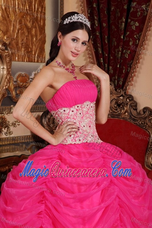 Popular Appliqued Hot Pink Sweet Sixteen Quinceanera Dress