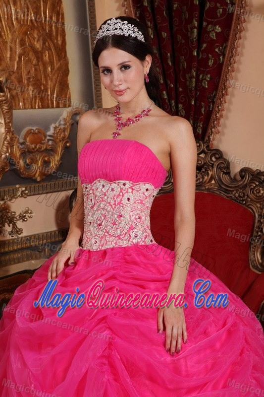 Popular Appliqued Hot Pink Sweet Sixteen Quinceanera Dress