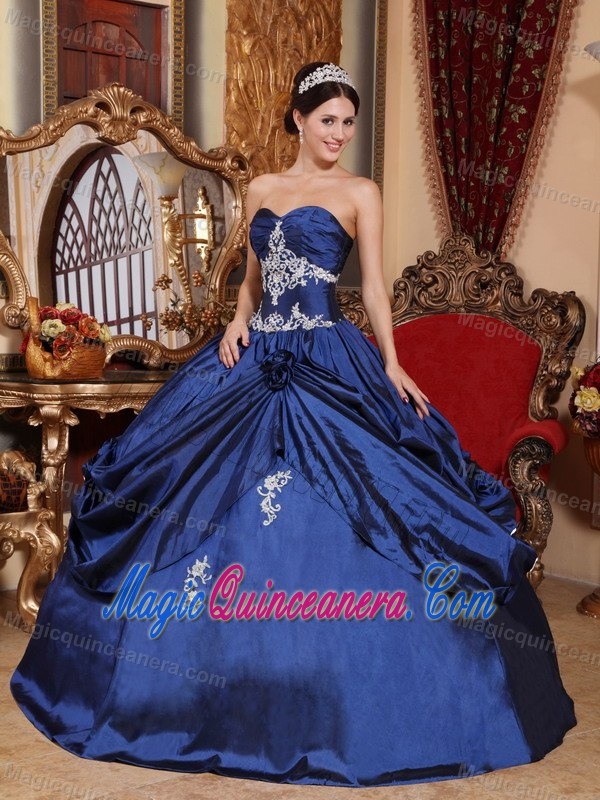 Sweetheart Navy Blue Appliqued Dress for a Quinceanera on Sale