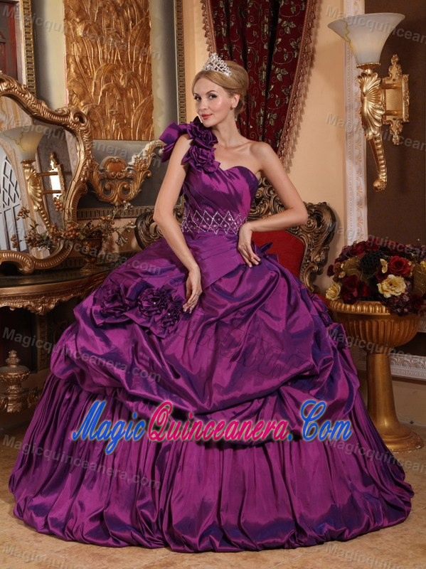 Pick Ups one Shoulder Flowers Purple Quince Dresses in Chajul