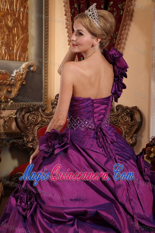Pick Ups one Shoulder Flowers Purple Quince Dresses in Chajul
