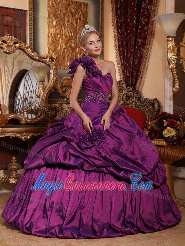 Pick Ups one Shoulder Flowers Purple Quince Dresses in Chajul