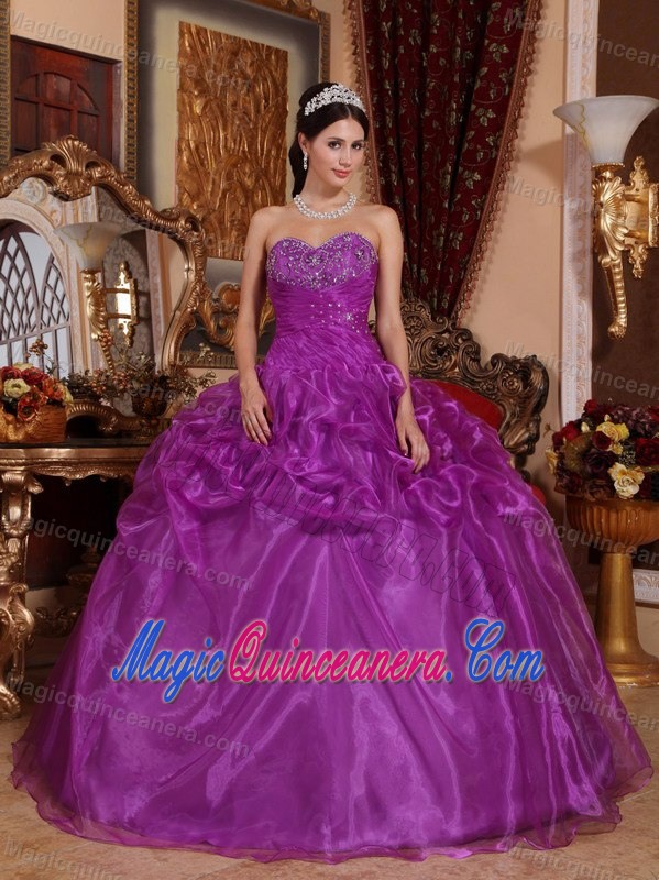 Big Discount Organza Purple Beaded Sweet Sixteen Dress 2014