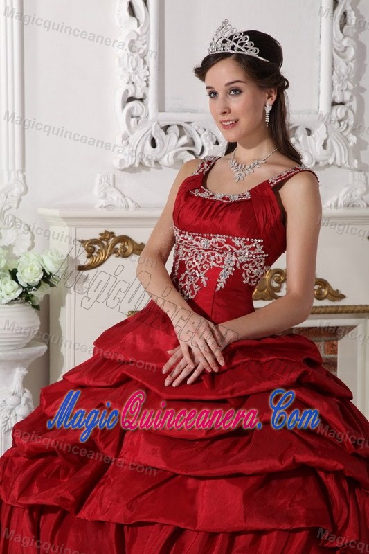 Scoop Neck Appliqued Wine Red Sweet 15/16 Birthday Dresses