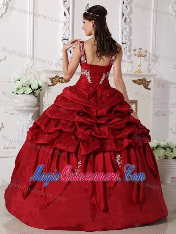 Scoop Neck Appliqued Wine Red Sweet 15/16 Birthday Dresses