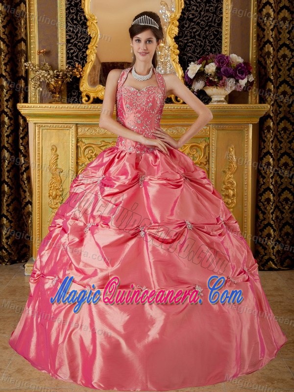 Halter Top Zipper-Up Watermelon Sweet 16 Dresses in San Pablo
