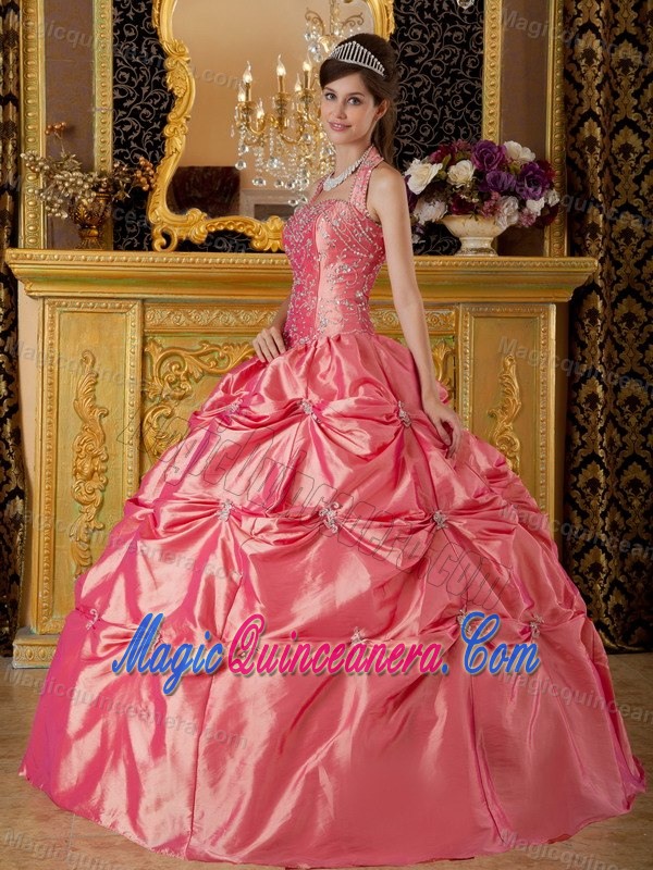 Halter Top Zipper-Up Watermelon Sweet 16 Dresses in San Pablo