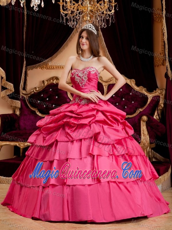 Hot Pink Stylish Appliqued Pick Ups Sweet 16 Quinceanera Dress